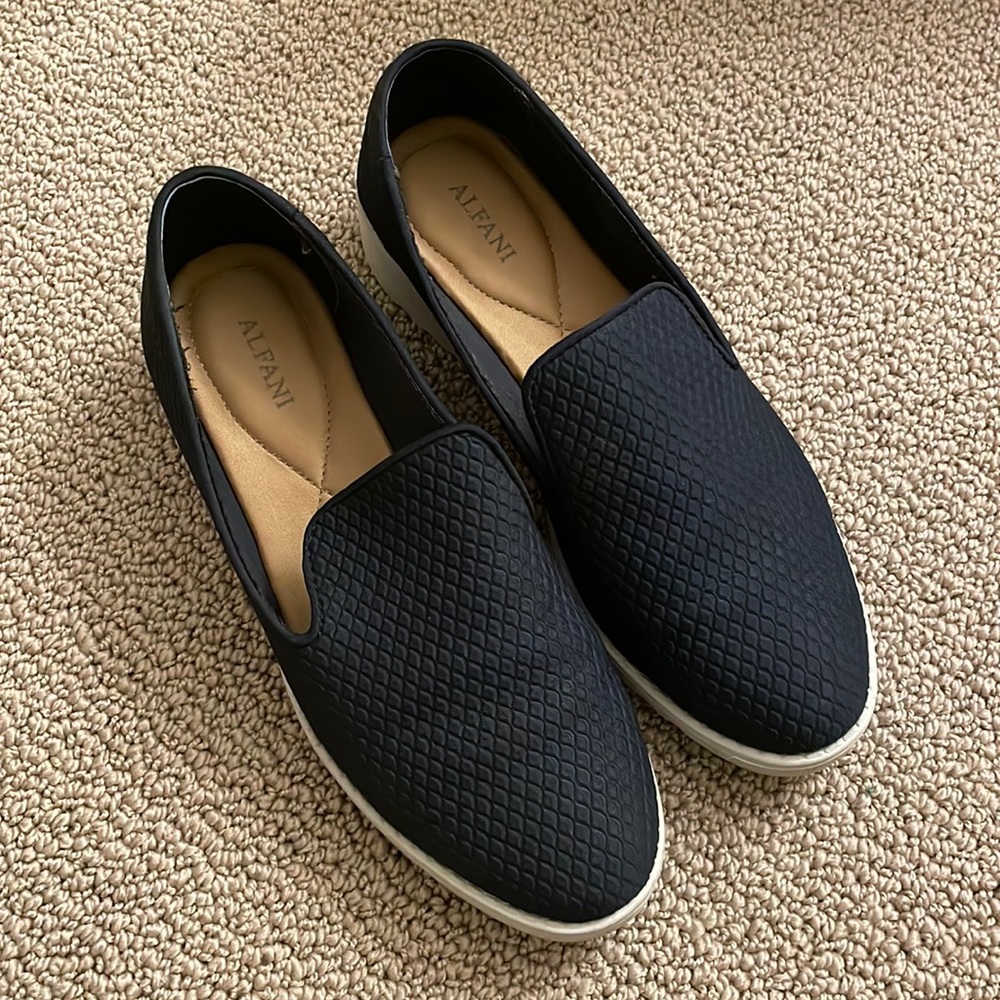 Alfani Navy Blue Quilted Slip On Shoes